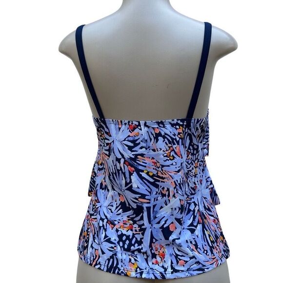 INTL Details Swim Tankini Top Women's Medium Multicolor Printed Tiered Ruffle - Picture 7 of 14